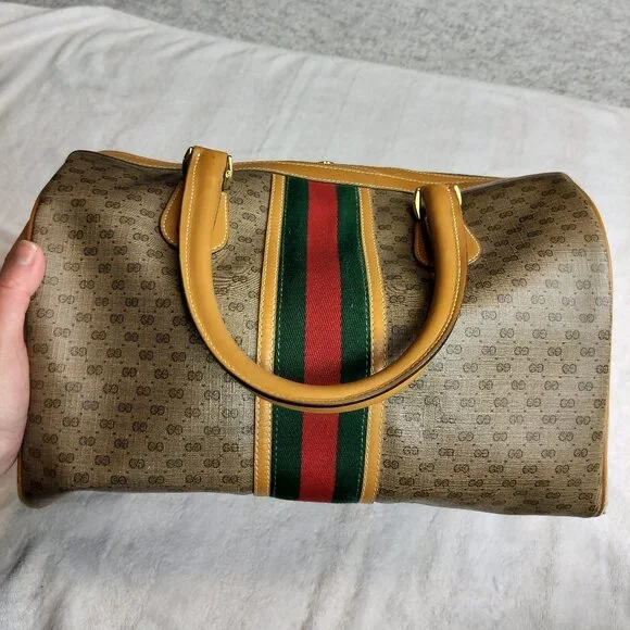 Authentic Vintage Gucci Micro GG Supreme Boston Bag Web Stripe Pristine Interior - Picture 1 of 15